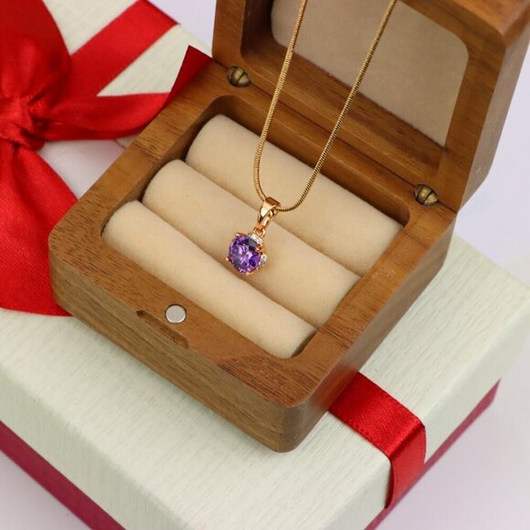 "Round Purple Gem Pendant in Rose Gold, XPPT1323 - Picture 5 of 12